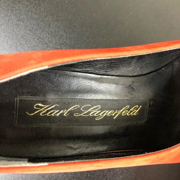 Vintage 80's Karl Lagerfeld Red Suede Pumps Sz 6 1/2 - Picture 10 of 13